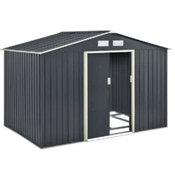 Juskys Metall Gerätehaus XL Mit Satteldach, Schiebetür & Fundament - 9m³ - 277×191×192 Cm - Anthrazit - Geräteschuppen Gartenhaus Garten Schuppen