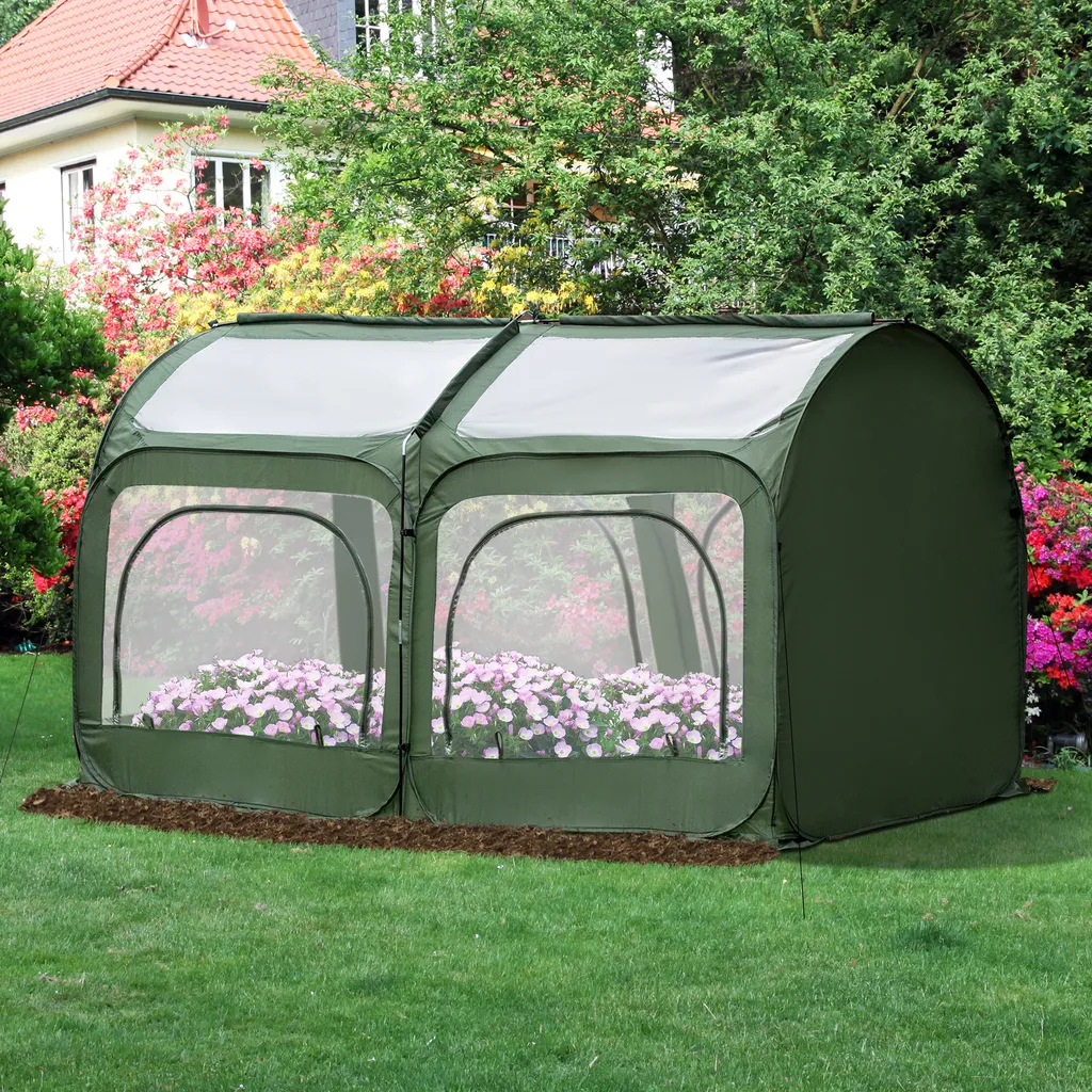 Outsunny Pop-Up Gewächshaus Mit 4 Reißverschlusstüren Treibhaus Tomatenhaus Frühbeet Stahl PVC Transparent 250 X 125 X 135 Cm 6 Outsunny Pop-Up Gewächshaus Mit 4 Reißverschlusstüren Treibhaus Tomatenhaus Frühbeet Stahl PVC Transparent 250 X 125 X 135 Cm – Bild 4