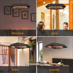 Outsunny Deckenheizstrahler 800W/1200W/2000W 5 Modi Heizstrahler IP45 Elektro Heizpilz Mit Fernbedienung LED-Licht Alu Glas Schwarz 45 X 45 X 10 Cm -Günstiges Laube Lust Geschäft 26bd59aa8e131d096cdebf8330a4e5c0