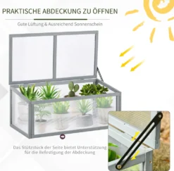 Outsunny Frühbeet Treibhaus Gewächshaus Frühbeetkasten Pflanzenbeet Mit Abdeckung Aus Holz Und Polycarbonat Wetterfest Grau 90 X 46 X 40 Cm -Günstiges Laube Lust Geschäft 26e20ec6102db124b2a1006e9f6df4bc
