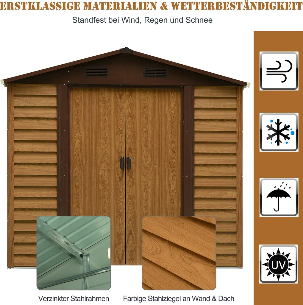Outsunny Geräteschuppen Geräteschrank Schuppen Gerätehaus Gartenhaus 4 Fenster Holzmaserungsimitat L152 X B235,7 X H208,7 Cm 6 Outsunny Geräteschuppen Geräteschrank Schuppen Gerätehaus Gartenhaus 4 Fenster Holzmaserungsimitat L152 X B235,7 X H208,7 Cm – Bild 4