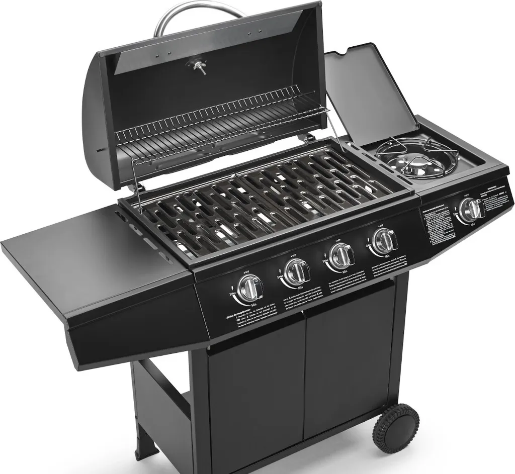 TAINO BASIC 4+1 Gasgrill Mit Seitenbrenner Gasgrill 4 Brenner BBQ Grillwagen Edelstahl-Brenner Schwarz 6 TAINO BASIC 4+1 Gasgrill Mit Seitenbrenner Gasgrill 4 Brenner BBQ Grillwagen Edelstahl-Brenner Schwarz – Bild 4