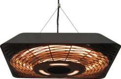 Outsunny Deckenheizstrahler 800W/1200W/2000W 5 Modi Heizstrahler IP45 Elektro Heizpilz Mit Fernbedienung LED-Licht Alu Glas Schwarz 45 X 45 X 10 Cm