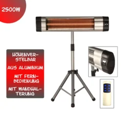 Heizstrahler Standheizer 2500 Watt Mit Fernbedienung 2500-RC 84 X 180 X 85 Cm Schwarz