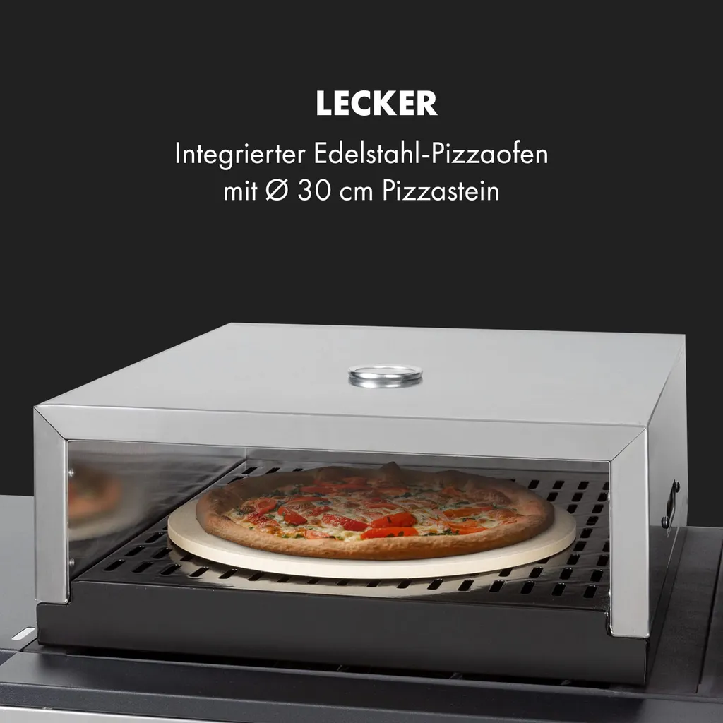 Klarstein Gasgrill Und Pizzaofen, Seitenbrenner Gasgrill Mit 6 Brenner, 20,5kW Edelstahl-Gasgrill, BBQ Gasgrill Für Balkon & Garten, Grill Für Propan, Gasgrills Mit Pizzastein & Thermometer 6 Klarstein Gasgrill Und Pizzaofen, Seitenbrenner Gasgrill Mit 6 Brenner, 20,5kW Edelstahl-Gasgrill, BBQ Gasgrill Für Balkon & Garten, Grill Für Propan, Gasgrills Mit Pizzastein & Thermometer – Bild 4