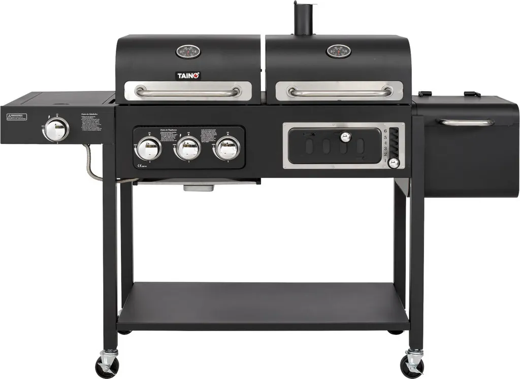 TAINO Hero Duo Gasgrill Holzkohlegrill Smoker Grillwagen BBQ Grill Schwarz 3 TAINO Hero Duo Gasgrill Holzkohlegrill Smoker Grillwagen BBQ Grill Schwarz