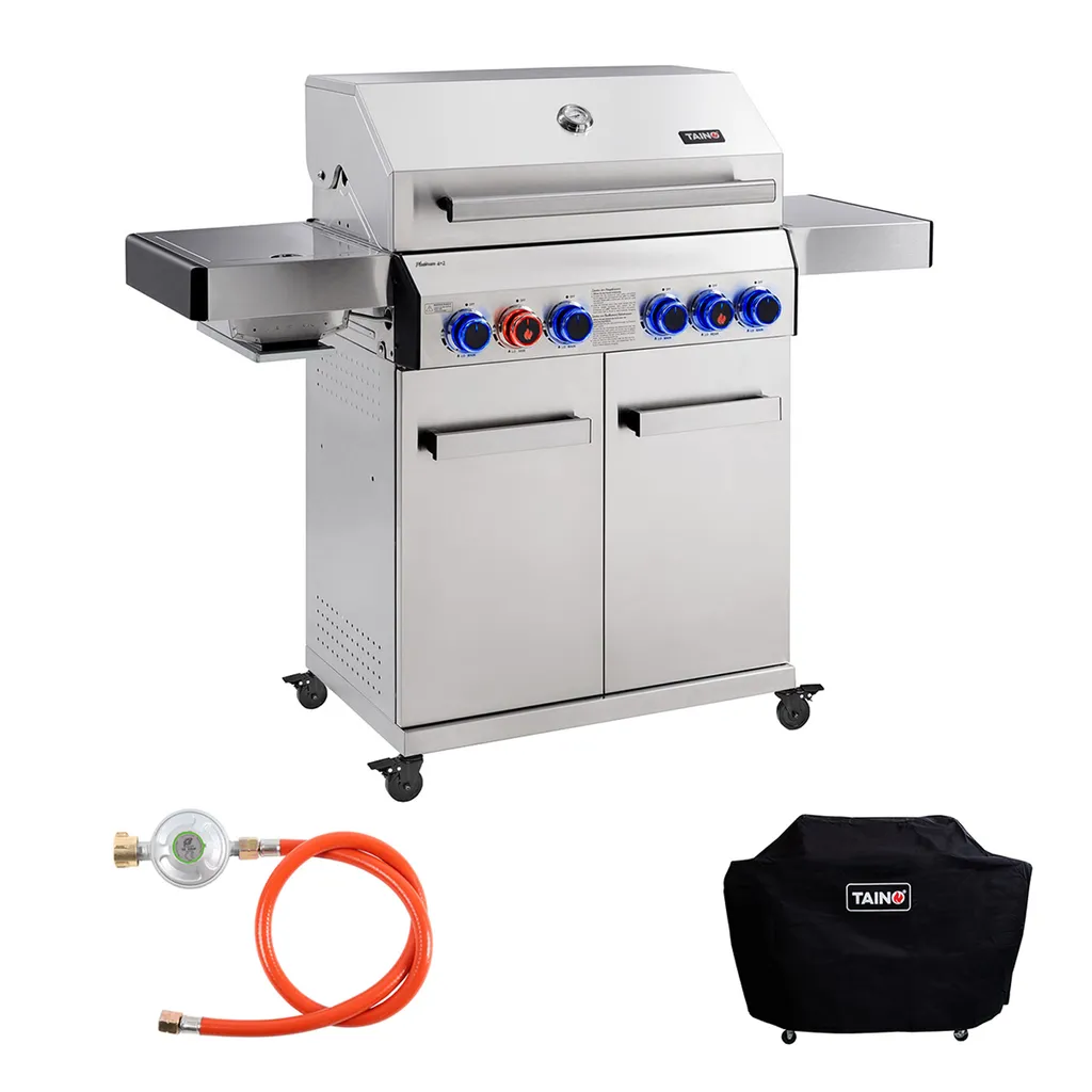 TAINO PLATINUM 4+2 Gasgrill Komplett Edelstahl 4-Brenner Silber Grillwagen BBQ Keramik-Brenner Backburner Sizzle-Zone Piezozündung Seitenkocher Gusseisen-Roste Set Inkl. Zubehör 3 TAINO PLATINUM 4+2 Gasgrill Komplett Edelstahl 4-Brenner Silber Grillwagen BBQ Keramik-Brenner Backburner Sizzle-Zone Piezozündung Seitenkocher Gusseisen-Roste Set Inkl. Zubehör