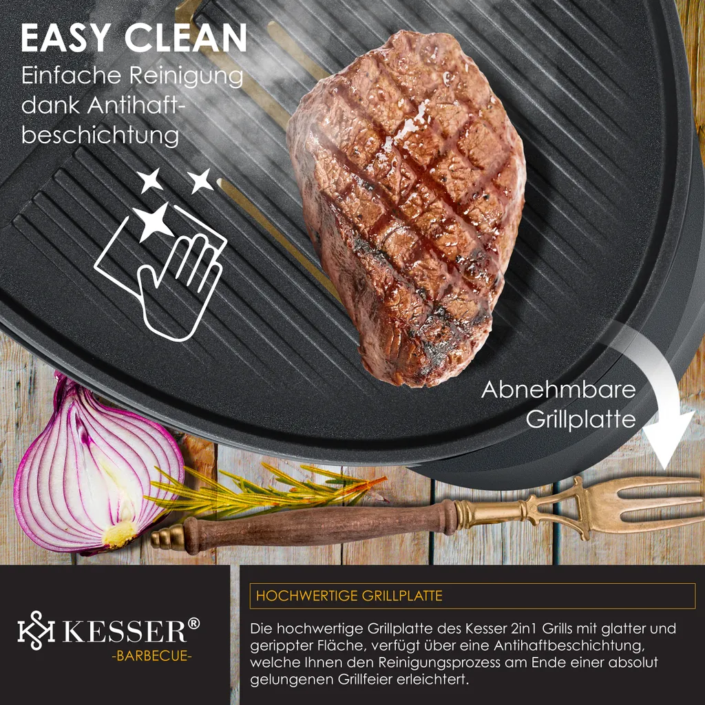 KESSER® Elektrischer Elektrogrill 2in1 Tischgrill - Standgrill Mit Deckel Und Standfuß | Max. 2400 Watt | Faltbar | Thermometer | Antihaftbeschichtung | Grillplatte Abstelltische | 2 Räder | , Farbe:Schwarz 5 KESSER® Elektrischer Elektrogrill 2in1 Tischgrill - Standgrill Mit Deckel Und Standfuß | Max. 2400 Watt | Faltbar | Thermometer | Antihaftbeschichtung | Grillplatte Abstelltische | 2 Räder | , Farbe:Schwarz – Bild 3