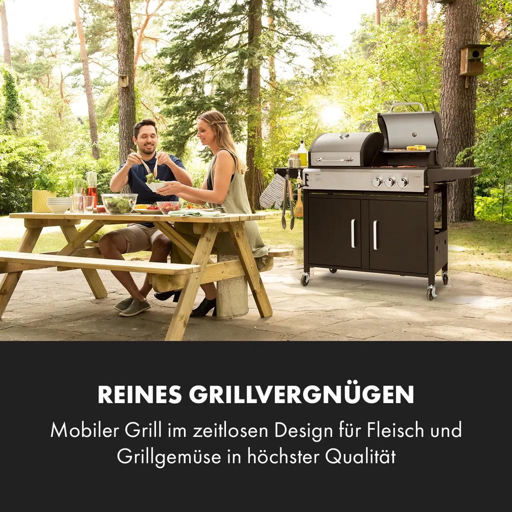 Klarstein Gasgrill Mit Kochplatte, Seitenbrenner Gasgrill Mit 3 Brenner, 8,1kW Edelstahl-Gasgrill, BBQ Gasgrill Für Balkon & Garten, Grill Für Gas & Kohle, Gasgrills Mit Thermometer 4 Klarstein Gasgrill Mit Kochplatte, Seitenbrenner Gasgrill Mit 3 Brenner, 8,1kW Edelstahl-Gasgrill, BBQ Gasgrill Für Balkon & Garten, Grill Für Gas & Kohle, Gasgrills Mit Thermometer – Bild 2
