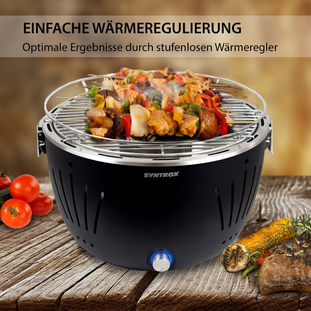 Raucharmer Holzkohlegrill Tischgrill Barbecue Mit Tasche Schwarz Rund "" 8 Raucharmer Holzkohlegrill Tischgrill Barbecue Mit Tasche Schwarz Rund "" – Bild 6