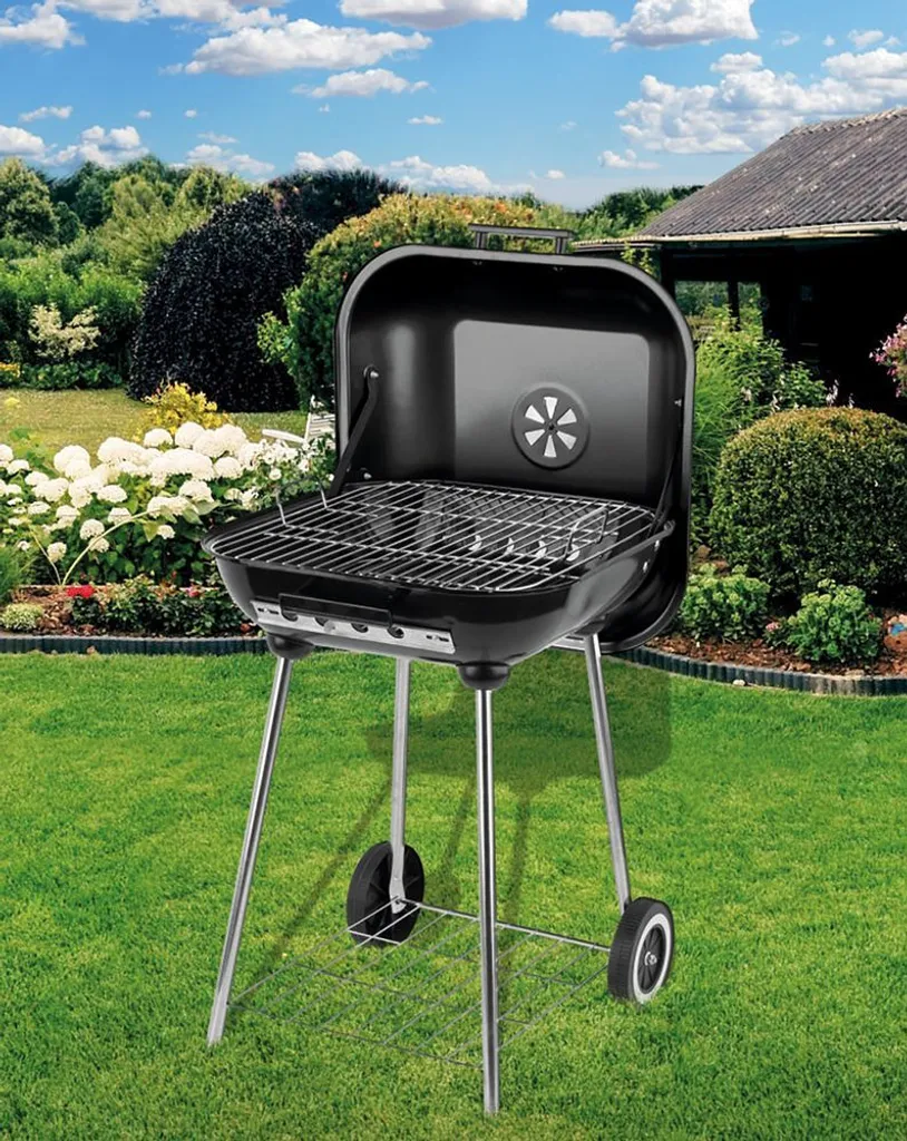 Holzkohlegrill Mit Deckel Räder Belüftung Gartengrill Grill 46x47 Cm 5 Holzkohlegrill Mit Deckel Räder Belüftung Gartengrill Grill 46x47 Cm – Bild 3