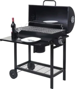 Grillwagen MCW-F70, Holzkohlegrill Standgrill Gartengrill Mit Deckel Ablage, Stahl 103x93x70cm Schwarz