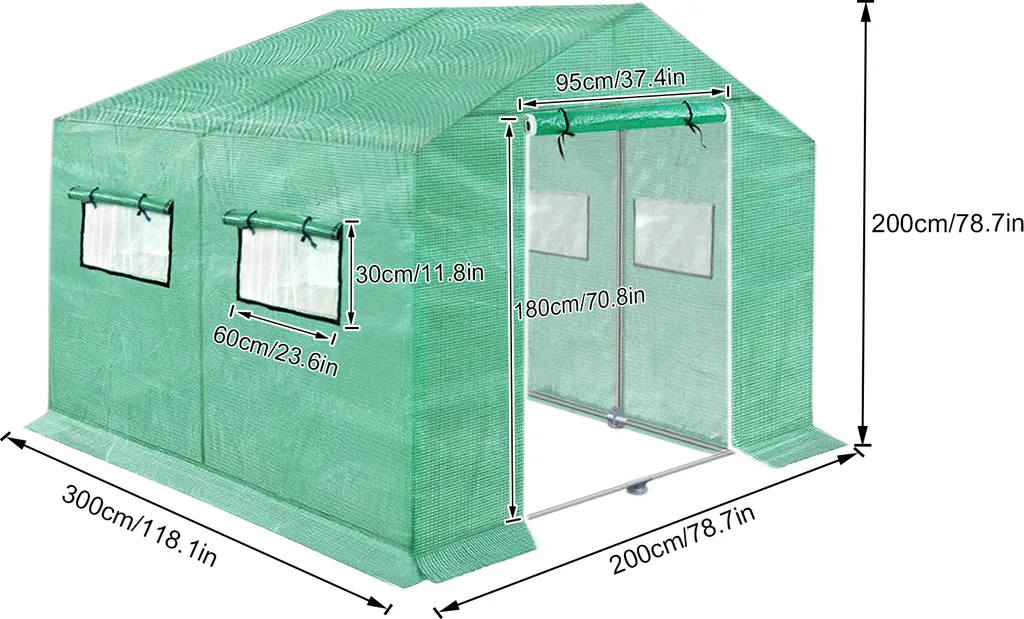 LZQ Gewächshaus Foliengewächshaus Mit Gitternetzfolie Und Fernster 3x2x2m 6m² Winterfest Tomatenhaus Gewächshäuser Pflanzenhaus Anzucht 4 LZQ Gewächshaus Foliengewächshaus Mit Gitternetzfolie Und Fernster 3x2x2m 6m² Winterfest Tomatenhaus Gewächshäuser Pflanzenhaus Anzucht – Bild 2