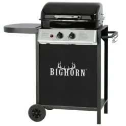BIGHORN Gasgrill 2 Brenner Mit Seitenablage, Grillwagen Mit Räder, Warmhalte- Und Grillrost