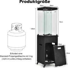 COSTWAY 41000 BTU Gas-Heizstrahler, Terrassenheizer Mit Abschließbaren Rädern & Verstellbarer Füße, Gasheizstrahler Mit Wasserdichter Abdeckung, Winddichte Outdoor-Heizung Für Garten Veranda Hof (Schwarz) -Günstiges Laube Lust Geschäft 3238e048092ff8cf558d3711f597457b