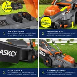 MASKO® Akku Rasenmäher ECO-X10 Inkl. Akkus Li-Ion Batterie 4 Ah & Doppel-Ladegerät – Rasentrimmer Schnittbreite, 25-75mm Schnitthöhenverstellung , Farbe:Schwarz / Orange, Größe:Schnittbreite 37cm -Günstiges Laube Lust Geschäft 32490ba1c075bece78866d4836a1c476