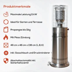 TroniTechnik® Heizstrahler Gas Heizpilz Heizgerät Terrassenheizer Terrassenheizstrahler 11 KW Gasheizstrahler Inkl. Schutzhülle Edelstahl -Günstiges Laube Lust Geschäft 32b9ef076eb4da926f8a38217356b043