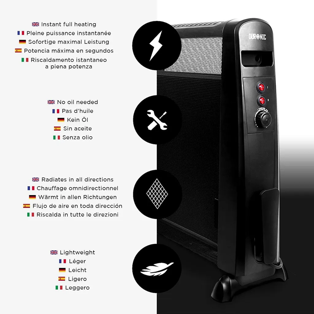 Duronic HV101 Wärmwellen Heizgerät / Heizer 2500 Watt Mit Thermostat, Mica Heizelement – Wärmt In 1 Minute Auf 7 Duronic HV101 Wärmwellen Heizgerät / Heizer 2500 Watt Mit Thermostat, Mica Heizelement – Wärmt In 1 Minute Auf – Bild 5