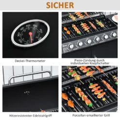 Outsunny Gasgrill BBQ Grillwagen Mit 6 Brennern 1 Seitenbrenner Schrank Multifunktion Metall Schwarz 135 X 50 X 100 Cm 14 Outsunny Gasgrill BBQ Grillwagen Mit 6 Brennern 1 Seitenbrenner Schrank Multifunktion Metall Schwarz 135 X 50 X 100 Cm -Günstiges Laube Lust Geschäft 33ec8d0bb982f021804f71e09dec9d0a