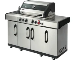 Gasgrill Enders Kansas II Pro 4 SIK Profi Turbo 153 X 64 X 118 Cm 4 Brenner + Rückbrenner + Seitenbrenner Silber Inkl. Deckelthermometer, Fettauffangschale, Grillrost, Hochleistungshitzezone, Warmhalterost, Seitenablage Grillrost