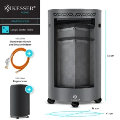 KESSER® Gasheizer Keramik 4200 Watt Gas Heizstrahler Inkl. Gasdruckregler Gasschlauch - Gasheizofen Inkl. Schutzhülle Gasheizgerät, Infrarot Keramikbrenner, Butan- Oder Propangasflaschen Bis 15 Kg, Farbe:Grau -Günstiges Laube Lust Geschäft 353ba865a13dd108df673ca7f8532a39