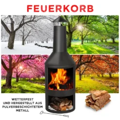 BBQ Collection Gartenkamin - Mit Schornstein - Outdoor-Ofen - 134 X 44,5 CM - Mit Schürhaken - Schwarz -Günstiges Laube Lust Geschäft 37b610befd111f3d673443bc869af6a7
