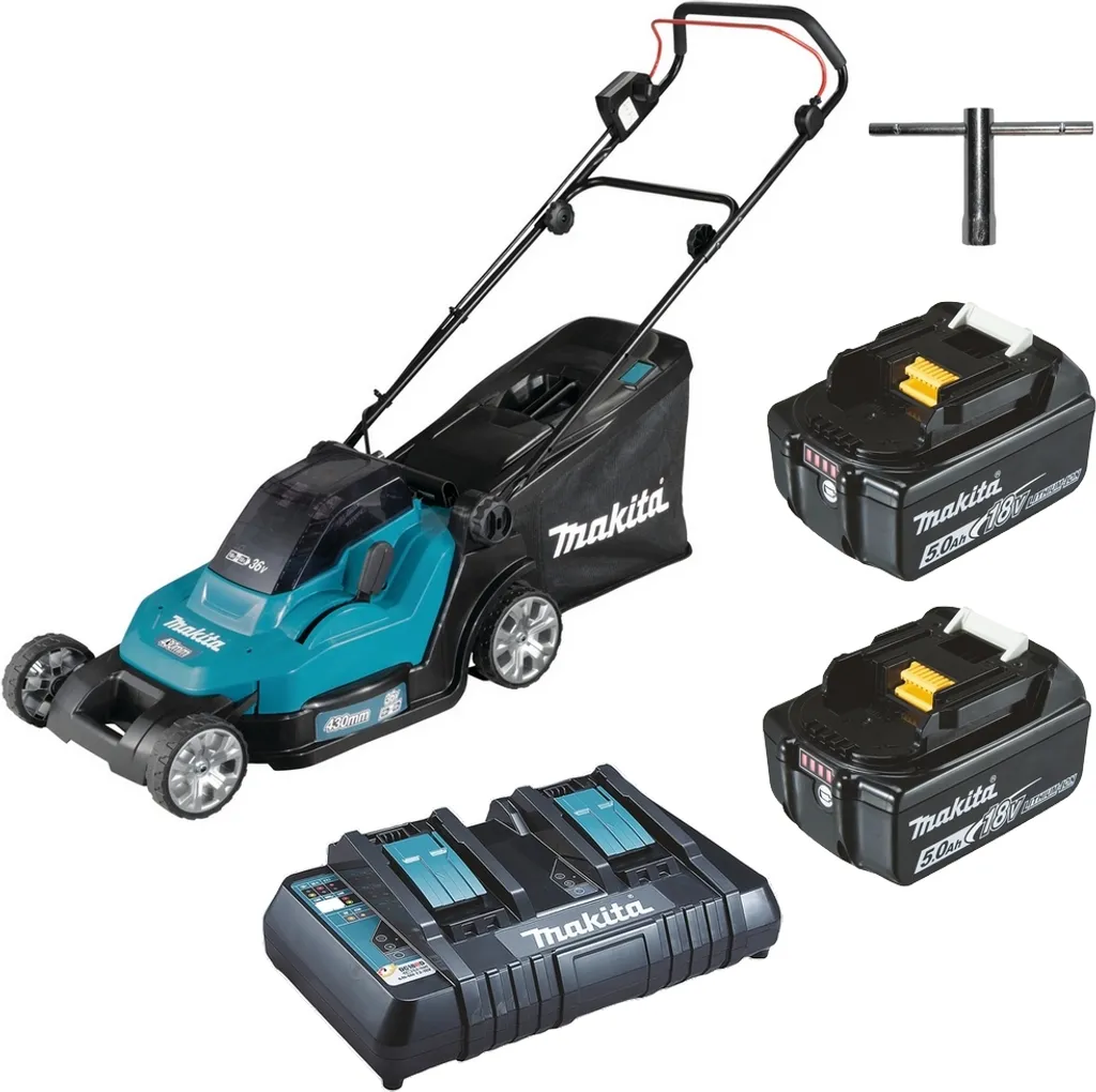 Makita 2x 18V Akku-Rasenmäher DLM432PT2 | 2x Akku 5.0 Ahmit Doppelladegerät 7 Makita 2x 18V Akku-Rasenmäher DLM432PT2 | 2x Akku 5.0 Ahmit Doppelladegerät – Bild 5