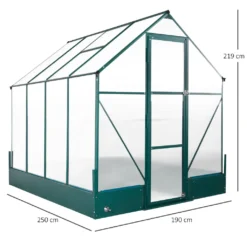 Outsunny Gewächshaus Für Den Garten, Vielseitig Nutzbar Als Treibhaus, Tomatenhaus, Frühbeet Und Pflanzenhaus, 4 Mm PC Sonnenschutzplatte, Aluminium, Transparent+Grün, 250x190x219 Cm -Günstiges Laube Lust Geschäft 38add3ff5679ddbcebde18c5820d28dc