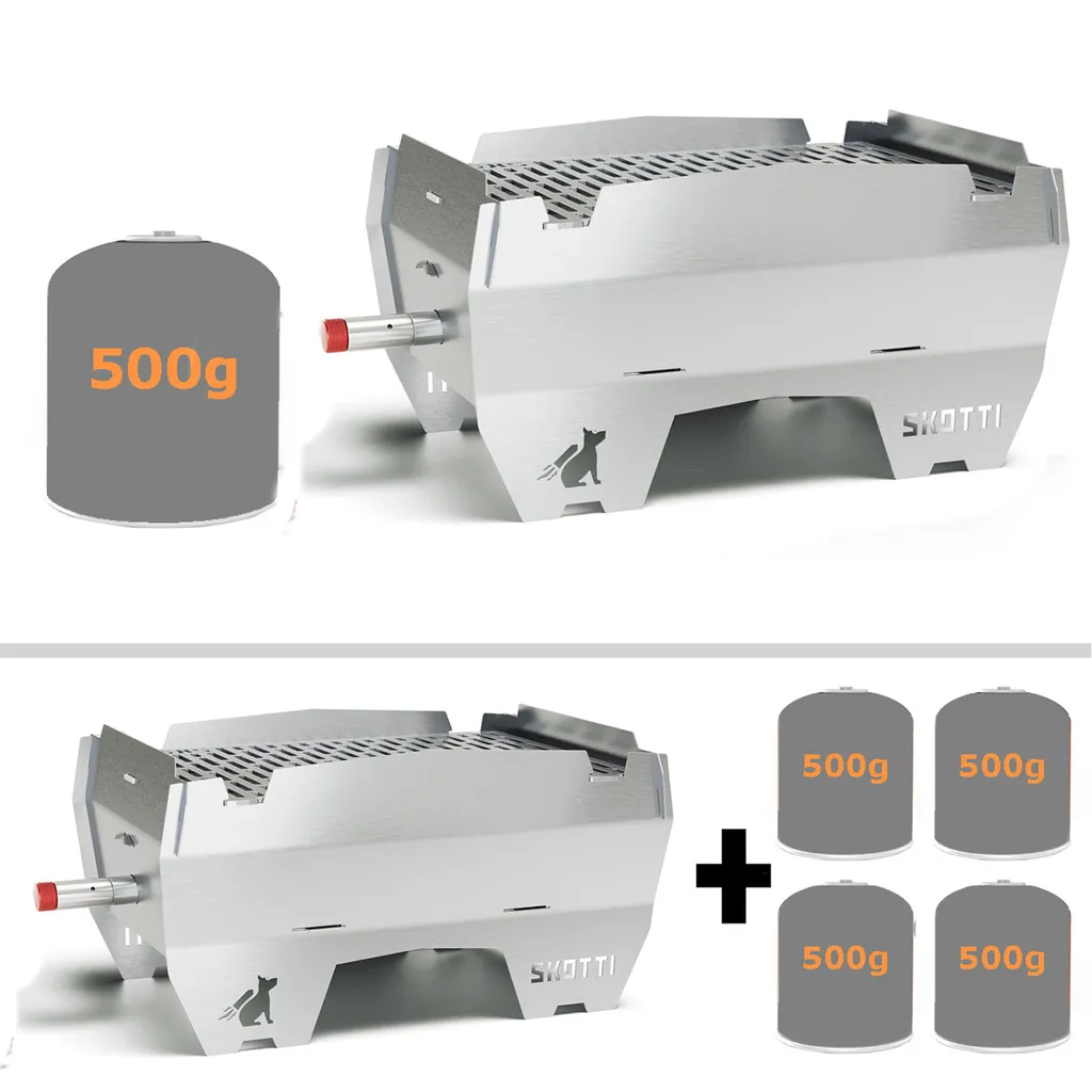 SKOTTI Gasgrill + 4 X 500g Kartusche In SET - Ready-to-go #grill.einfach.überall - Edelstahl 3 SKOTTI Gasgrill + 4 X 500g Kartusche In SET - Ready-to-go #grill.einfach.überall - Edelstahl