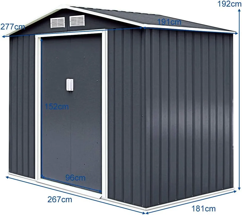 Metall Gerätehaus, Gartenhaus Mit Metallfundament, Geräteschuppen, Metallschuppen 277x191x192 Cm, Garten Schuppen 5 Metall Gerätehaus, Gartenhaus Mit Metallfundament, Geräteschuppen, Metallschuppen 277x191x192 Cm, Garten Schuppen – Bild 3