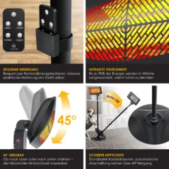 KESSER® Heizstrahler Infrarotstrahler Terrassenheizstrahler Standheizer Wickeltisch-Wärmestrahler Mit Fernbedienung Wandhalterung | Innen- Und Außenbereich | Infrarot Terrassenheizung Quarzstrahler, Farbe:Schwarz 11 KESSER® Heizstrahler Infrarotstrahler Terrassenheizstrahler Standheizer Wickeltisch-Wärmestrahler Mit Fernbedienung Wandhalterung | Innen- Und Außenbereich | Infrarot Terrassenheizung Quarzstrahler, Farbe:Schwarz -Günstiges Laube Lust Geschäft 3b730627ba0d7c31b27cc211ec52e21b