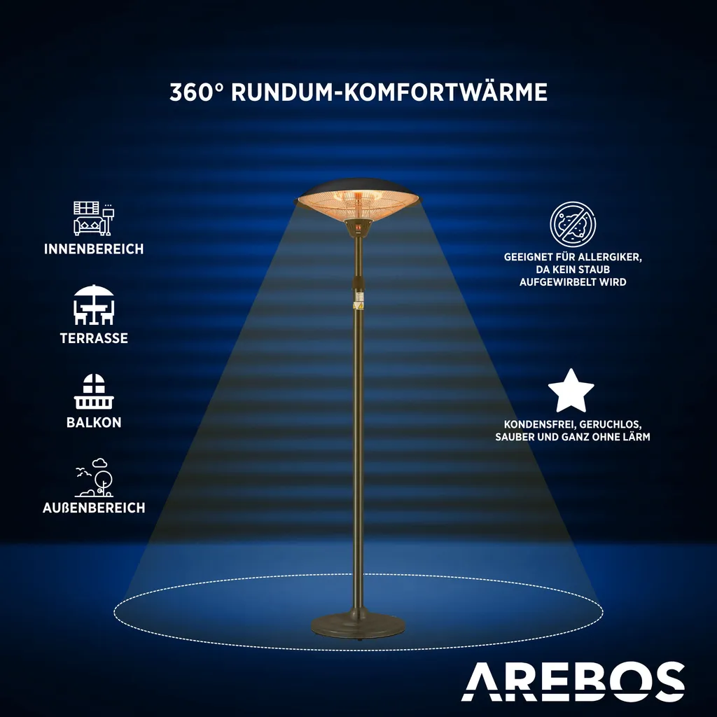 AREBOS - Standheizstrahler, Wärmelampe, Terrassenheizstrahler, 2 Heizstufen, Schwarz 7 AREBOS - Standheizstrahler, Wärmelampe, Terrassenheizstrahler, 2 Heizstufen, Schwarz – Bild 5