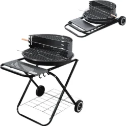 Grillwagen Ø52x85,5cm Klappgrill Rundgrill Holzkohlegrill Standgrill Kohlegrill Gartengrill BBQ