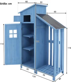Merax Gerätehaus Gartenschrank 124x53 Cm Gerätehaus Holz Geräteschuppen Mit Spitzdach Und Einlegeböden, Blau -Günstiges Laube Lust Geschäft 3d6c5874febb819f70c139bd4579c441