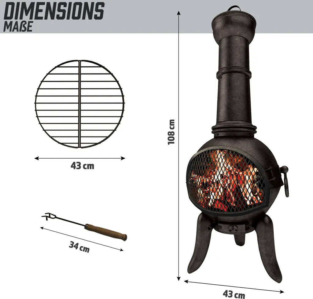 Jago® Terrassenofen Mit Funkenfluggitter - Aus Gußeisen Im Klassischen Design, 108cm Hoch, Inklusive Schürhaken, Funkenschutz - Vintage Gartenofen, Rustikaler Look, Gartenkamin, Feuerstelle, Feuerkorb 6 Jago® Terrassenofen Mit Funkenfluggitter - Aus Gußeisen Im Klassischen Design, 108cm Hoch, Inklusive Schürhaken, Funkenschutz - Vintage Gartenofen, Rustikaler Look, Gartenkamin, Feuerstelle, Feuerkorb – Bild 4