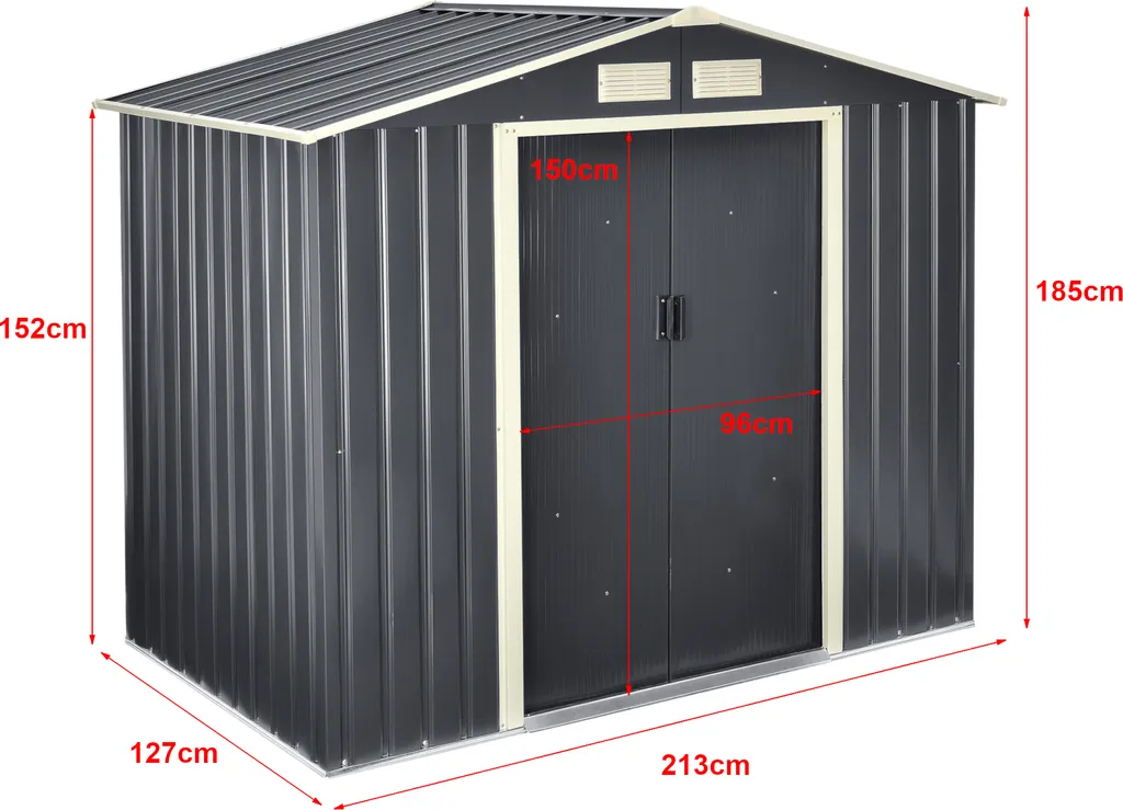 Gartenschuppen 213x127x185cm Aus Metall Gerätehaus Mit Metallrahmen Dunkelgrau 4 Gartenschuppen 213x127x185cm Aus Metall Gerätehaus Mit Metallrahmen Dunkelgrau – Bild 2