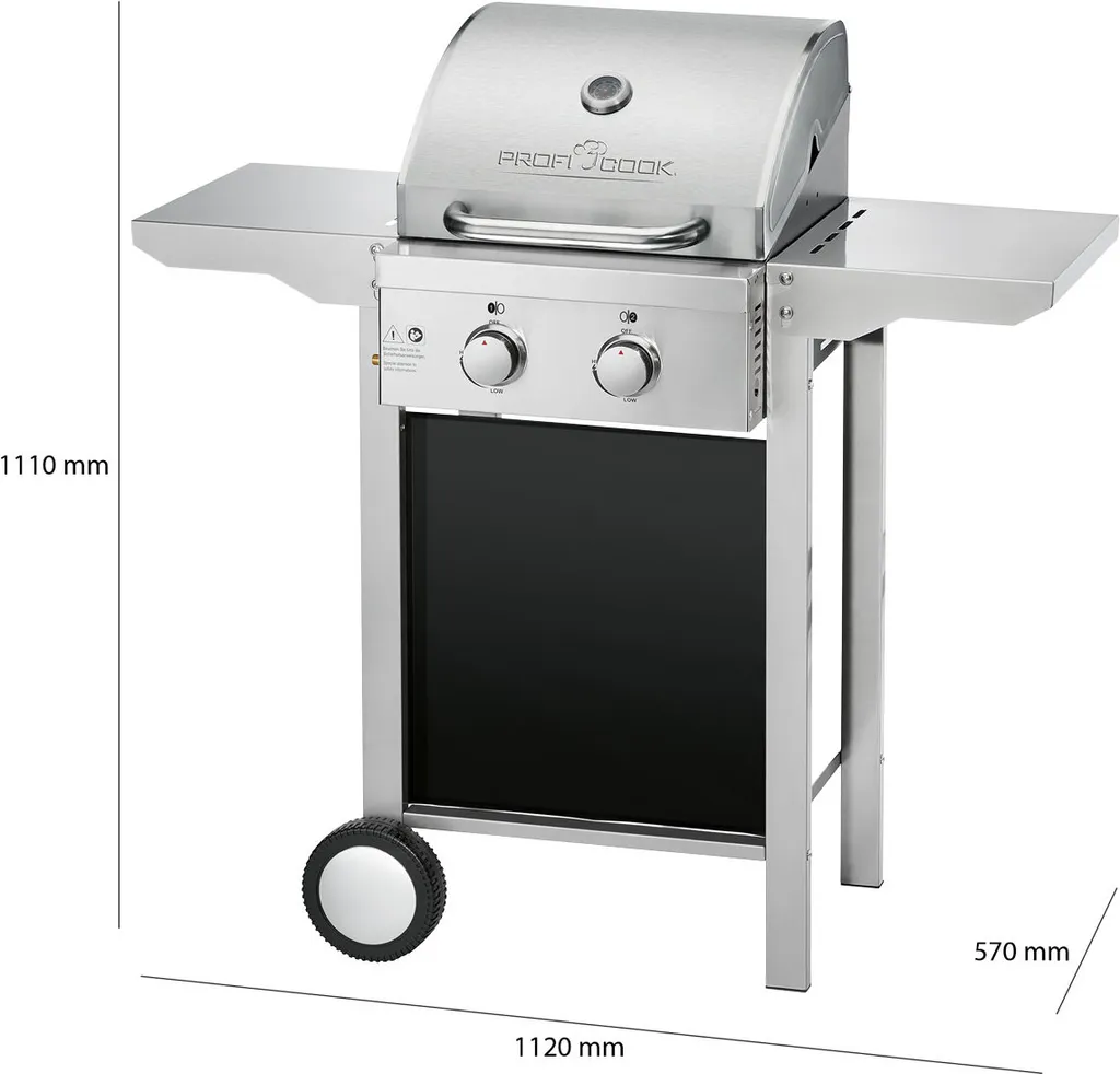 ProfiCook Gasgrill, Mit Klappbaren Seitentischen, 2 Edelstahlbrenner, Stufenlose Temperatursteuerung, Inkl. Temperaturanzeige, Balkon-Grill, Grillfläche: 43 X 39 Cm, PC-GG 1255 13 ProfiCook Gasgrill, Mit Klappbaren Seitentischen, 2 Edelstahlbrenner, Stufenlose Temperatursteuerung, Inkl. Temperaturanzeige, Balkon-Grill, Grillfläche: 43 X 39 Cm, PC-GG 1255 – Bild 11