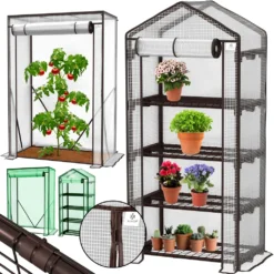 KESSER® Premium Foliengewächshaus Gewächshaus Mit 4 Etagen - 69 X 50 X 158 Cm Treibhaus Mit 4 Regalen - Platzsparend, Hochwertiges Anzuchthaus Garten Balkon Stabil & Einfach Zu Montieren, Farbe:Grün, Größe:4 Etagen