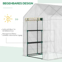 Outsunny Foliengewächshaus Begehbares Gewächshaus Mit 4 Regalebenen Tomatengewächshaus Treibhaus Frühbeet Mit Reißverschlusstüren Weiß Stahl PE-Kunststoff 143 X 143 X 195 Cm -Günstiges Laube Lust Geschäft 45af8e2e6d68ec5be5c5f6bf58addb3a