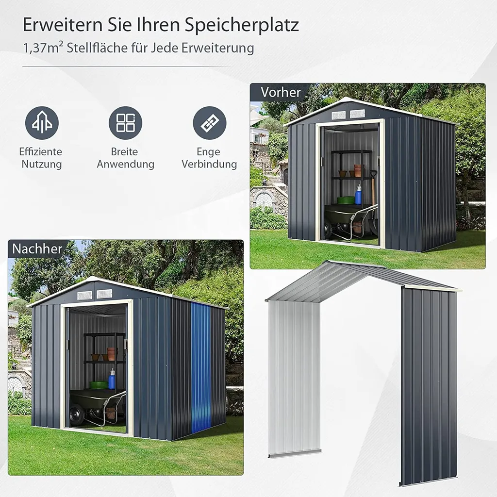 COSTWAY Gerätehaus Metall, Erweitert-213 X 191 X 195 Cm, Geräteschuppen Abschließbar, Gartenhaus Mit 4 Luftschlitzen & Schiebetür, Garten Schuppen Für Rasenmäher Fahrräder, Metallschuppen Outdoor 5 COSTWAY Gerätehaus Metall, Erweitert-213 X 191 X 195 Cm, Geräteschuppen Abschließbar, Gartenhaus Mit 4 Luftschlitzen & Schiebetür, Garten Schuppen Für Rasenmäher Fahrräder, Metallschuppen Outdoor – Bild 3