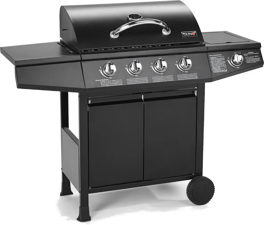 TAINO BASIC 4+1 Gasgrill Mit Seitenbrenner Gasgrill 4 Brenner BBQ Grillwagen Edelstahl-Brenner Schwarz 3 TAINO BASIC 4+1 Gasgrill Mit Seitenbrenner Gasgrill 4 Brenner BBQ Grillwagen Edelstahl-Brenner Schwarz