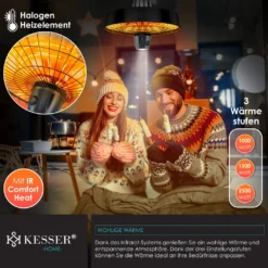 KESSER® Deckenheizstrahler Heizpilz Infrarot-Heizstrahler 2500W Terrassenstrahler Mit Fernbedienung Quarzstrahler | LED Licht | Decke | Infrarotstrahler | Mit Kette + Karabinerhaken Carbon-Heizelement, Farbe:Schwarz -Günstiges Laube Lust Geschäft 47f1dfd48539c59c6b4e4d5e79b1b718