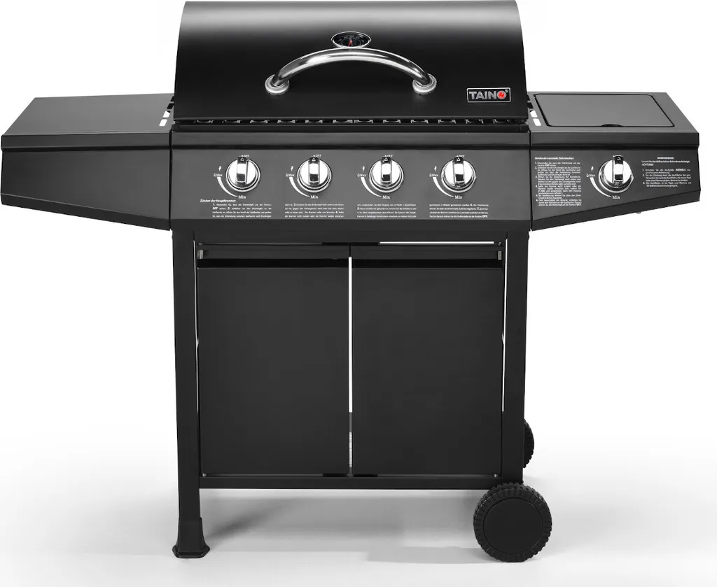 TAINO BASIC 4+1 Gasgrill Mit Seitenbrenner Gasgrill 4 Brenner BBQ Grillwagen Edelstahl-Brenner Schwarz 5 TAINO BASIC 4+1 Gasgrill Mit Seitenbrenner Gasgrill 4 Brenner BBQ Grillwagen Edelstahl-Brenner Schwarz – Bild 3