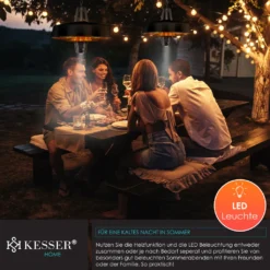 KESSER® Deckenheizstrahler Heizpilz Infrarot-Heizstrahler 2500W Terrassenstrahler Mit Fernbedienung Quarzstrahler | LED Licht | Decke | Infrarotstrahler | Mit Kette + Karabinerhaken Carbon-Heizelement, Farbe:Schwarz -Günstiges Laube Lust Geschäft 495f3a100d27ce23bf937d2931b26d65