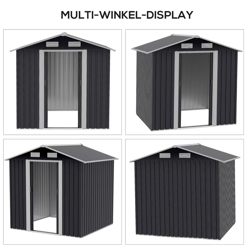 Outsunny Gerätehaus Mit 2 Schiebetüren Metall Gartenhaus 2,6 M² Geräteschuppen Verzinkter Stahl Dunkelgrau 195,5 X 153 X 188 Cm 8 Outsunny Gerätehaus Mit 2 Schiebetüren Metall Gartenhaus 2,6 M² Geräteschuppen Verzinkter Stahl Dunkelgrau 195,5 X 153 X 188 Cm – Bild 6