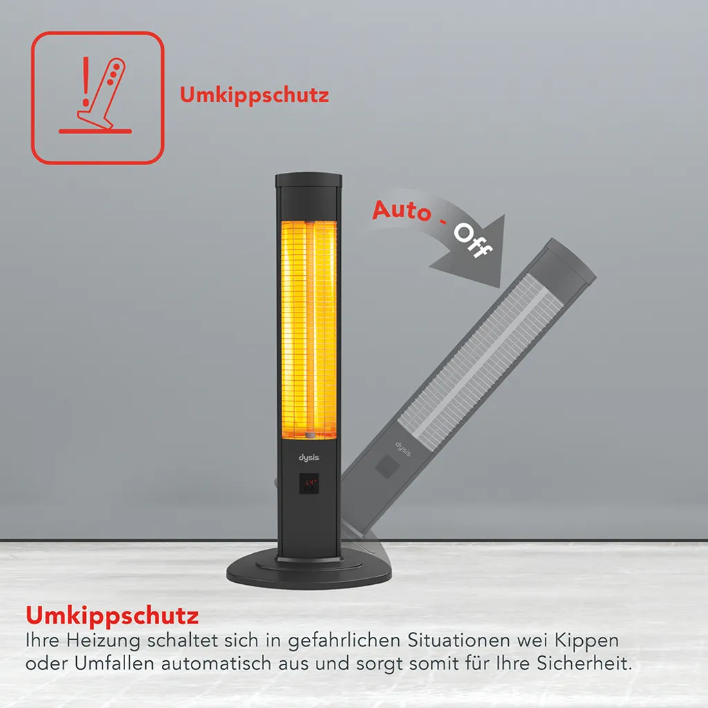 2000 Watt Stand Heizstrahler, 4 Heizstufen Mit Fernbedienung, Kohlenstoff Infrarotstrahler Für Innen- & Außenbereich 9 2000 Watt Stand Heizstrahler, 4 Heizstufen Mit Fernbedienung, Kohlenstoff Infrarotstrahler Für Innen- & Außenbereich – Bild 7