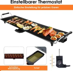 COSTWAY Elektrogrill 90x23cm Elektrische Grillplatte 1800W Mit Antihaftbeschichtung & Verstellbarer Temperatur Indoor BBQ Grill Inkl. 6 Holzspateln Teppanyaki-Grill -Günstiges Laube Lust Geschäft 4a179ae1f99a4afffc8e9f21e118439d