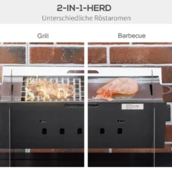 Outsunny Tischgrill Gasgrill BBQ Abnehmbar Holzkohle Camping Grill Mit Grillnetz Schlauch Klein Outdoor Tischgasgrill Picknick Edelstahl Silber 52 X 40 X 31 Cm