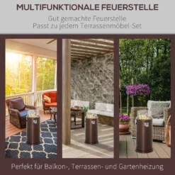 Outsunny Heizstrahler Gas Für Terrasse Runde Gas Feuerstelle Mit Lavagestein Terrassenheizer Mit Glasschutz 10,5 KW Metall Glas Bronze Ø40 X 86H Cm -Günstiges Laube Lust Geschäft 4c79f76ca62193afaaa5c3ab3d311a51