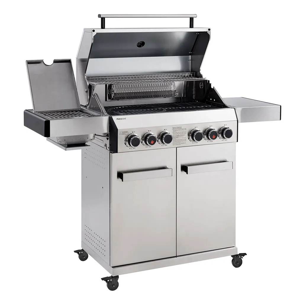 TAINO PLATINUM 4+2 Gasgrill Komplett Edelstahl 4-Brenner Silber Grillwagen BBQ Keramik-Brenner Backburner Sizzle-Zone Piezozündung Seitenkocher Gusseisen-Roste Set Inkl. Zubehör 6 TAINO PLATINUM 4+2 Gasgrill Komplett Edelstahl 4-Brenner Silber Grillwagen BBQ Keramik-Brenner Backburner Sizzle-Zone Piezozündung Seitenkocher Gusseisen-Roste Set Inkl. Zubehör – Bild 4